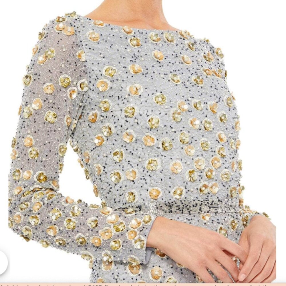 Mac Duggal - Silver Embellished Long Sleeve High Neck Gown - Platinum Gold / US - Picture 2 of 6